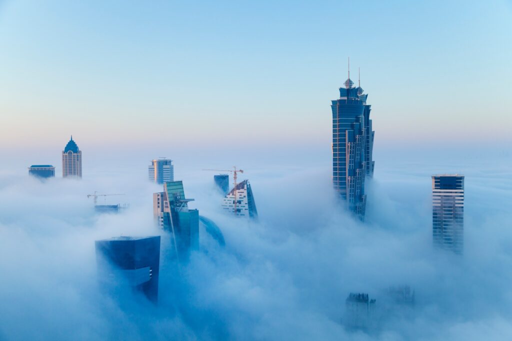 Downtown Dubai at dawn, United Arab Emirates